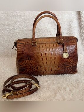 Vintage Brahmin Brown Crocodile Satchel Bag Purse With Shoulder Strap